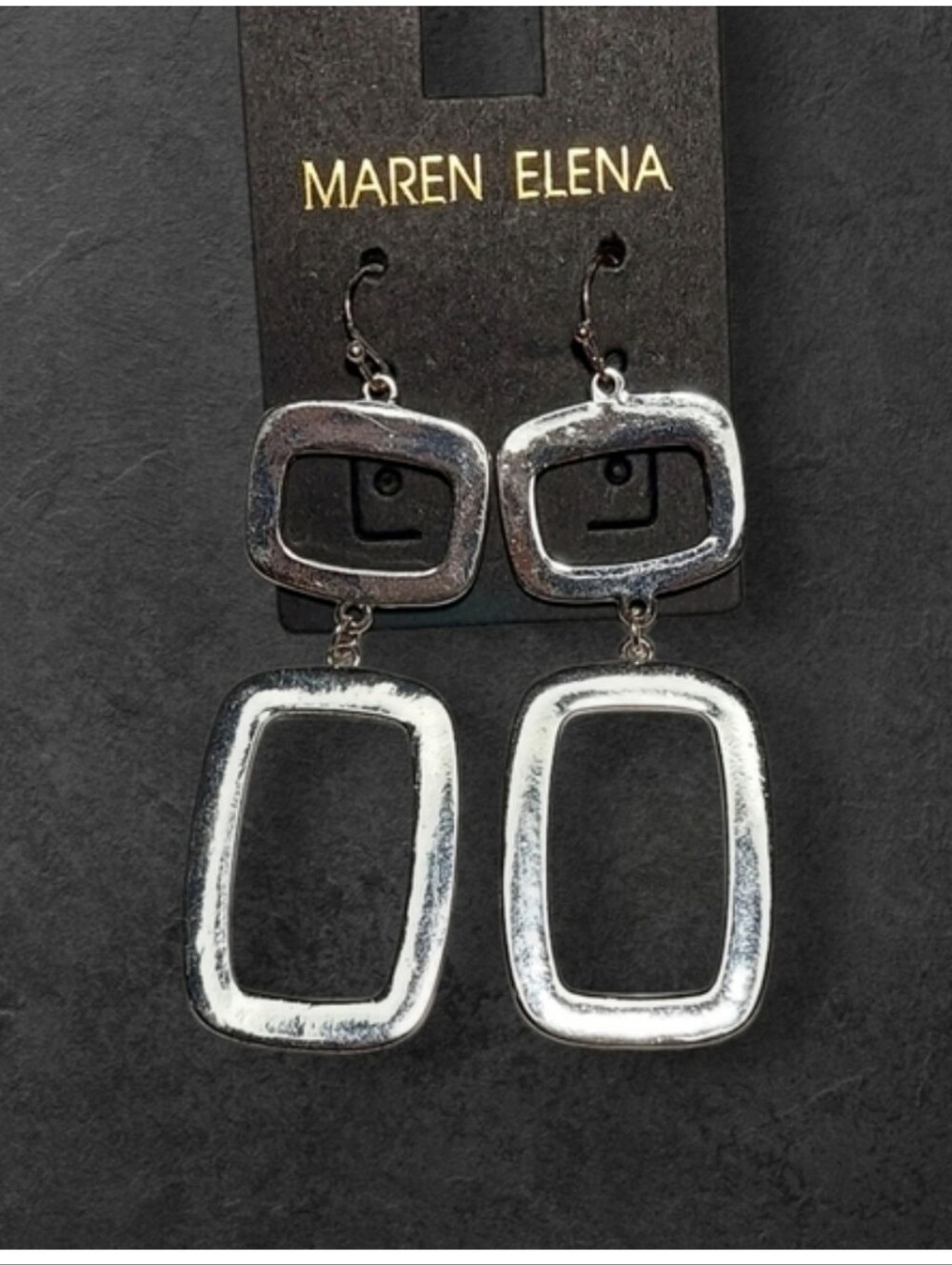 NWT Maren Elena For NADINE WEST Silver Dbl Square Dangle Earrings ~2 1/2" - Picture 3 of 3